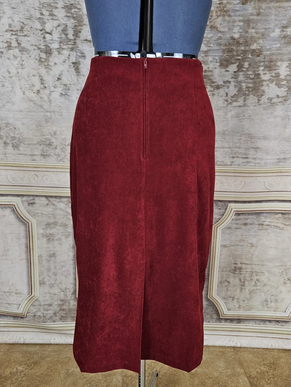 Vintage 1990s Burgundy Red Midi Pencil Skirt M 90s Briggs Whimsigoth